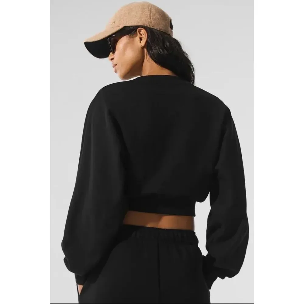 Alo Accolade Cropped Pullover Black NWT Size XS NWT - Picture 3 of 3